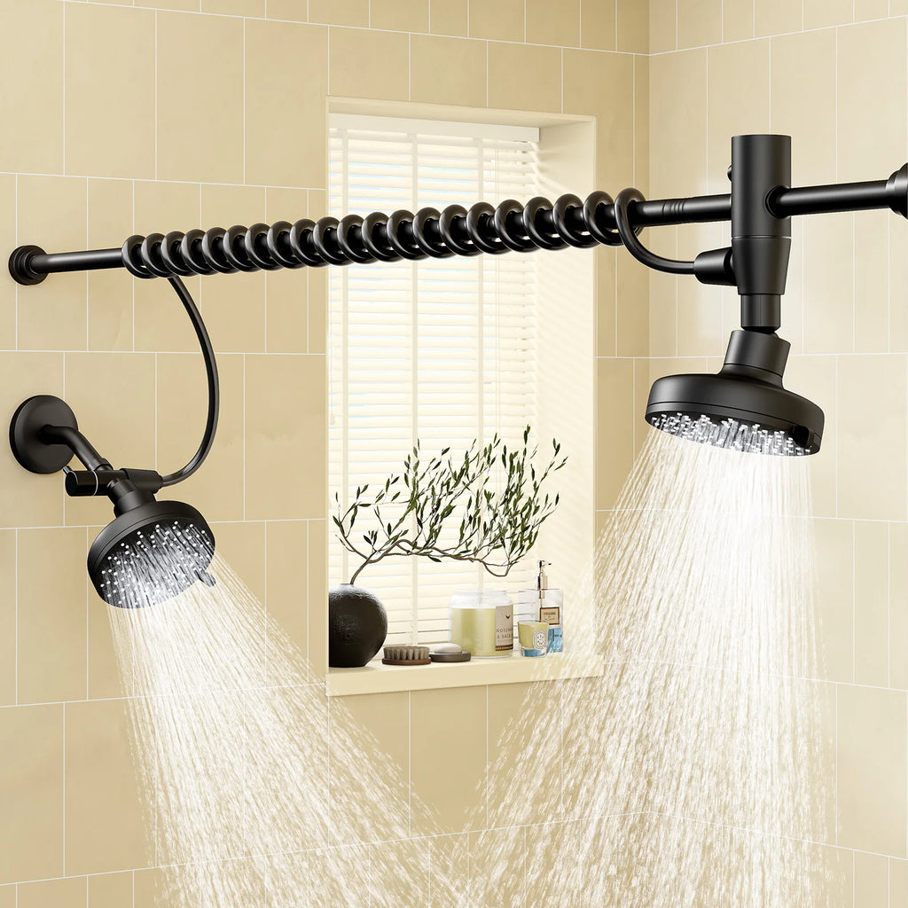 Dual Shower Head System for Two — 60" Adjustable Slider, High Pressure, No-Drill Install
