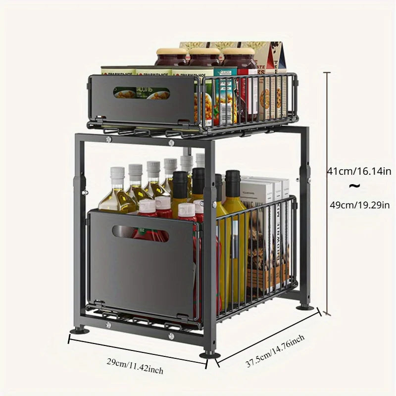 AEHOME 2-Tier Slide-Out Cabinet Organizer | Heavy Duty Steel, Under Sink Storage for Kitchen & Bathroom