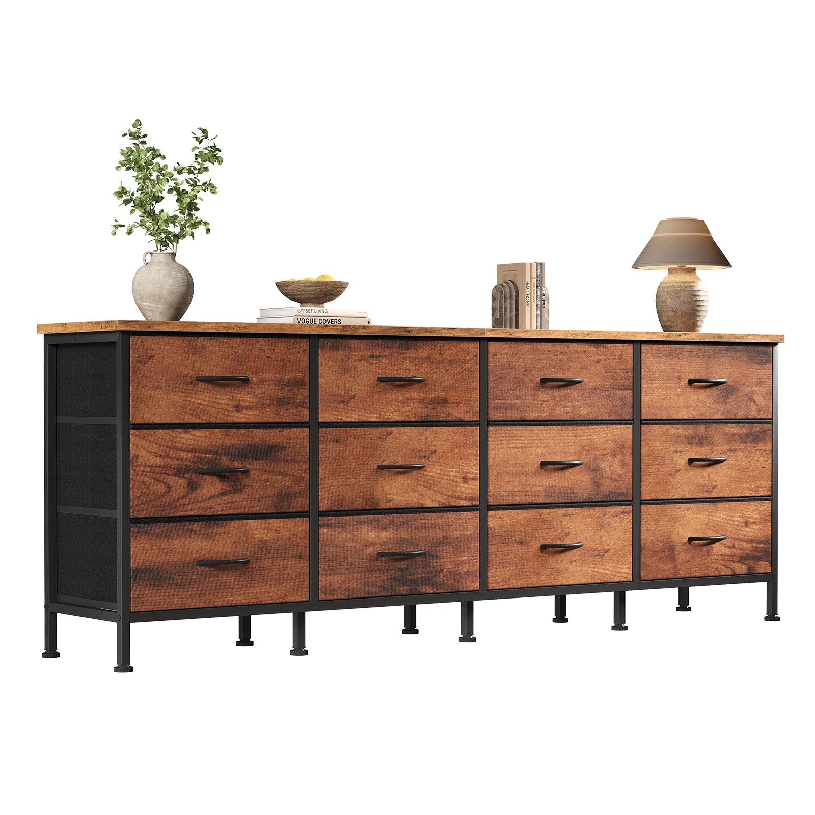 JHK 12-Drawer Fabric TV Stand — Fits Up to 80" TVs, 110 lb Top, Entertainment Center & Dresser