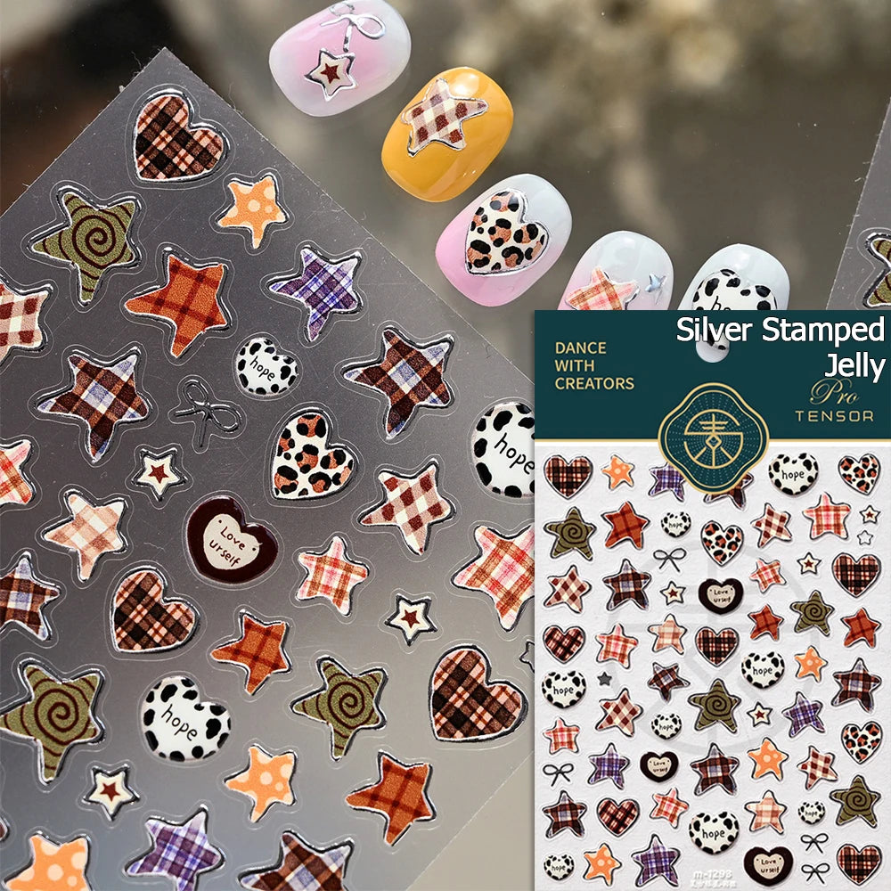 Retro Animal Print Nail Art Stickers – Gold Stars, Leopard, Zebra & Cow Print Manicure Decals
