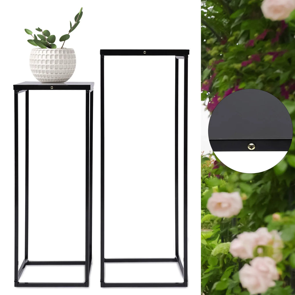 Black Metal Square Plant Stand – Set of 2, Durable Flower Holder Rack for Living Room, Patio & Garden Decor