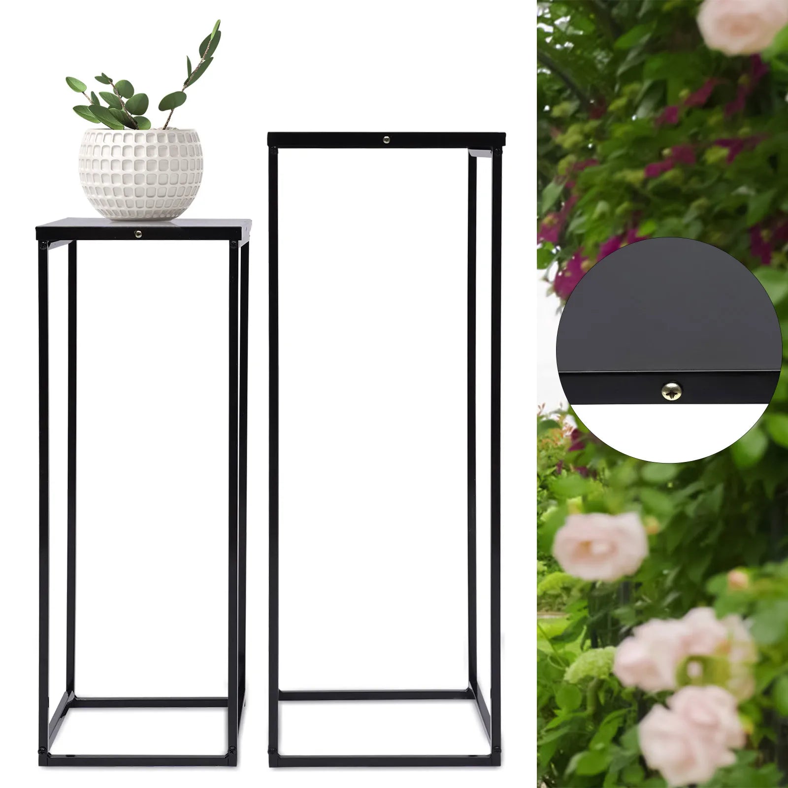 Black Metal Square Plant Stand – Set of 2, Durable Flower Holder Rack for Living Room, Patio & Garden Decor