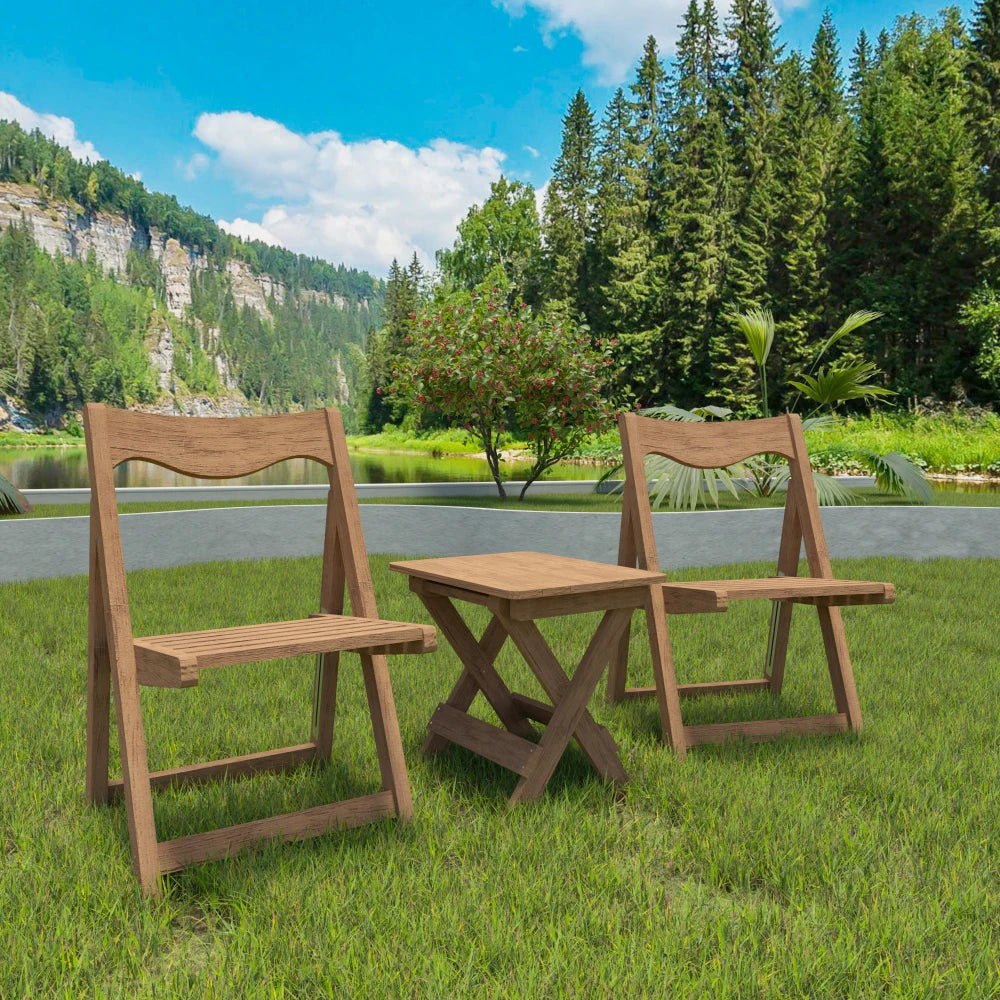 LISM Foldable Outdoor Bistro Set – Teak & HIPS Rectangular Table with 2 Chairs for Patio, Garden & Balcony