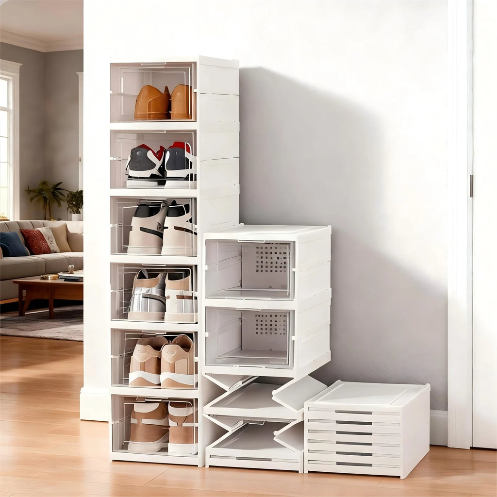 Foldable Clear Shoe Storage Box – Stackable 1–6 Layer Dustproof Organiser for Closet, Dorm & Apartment