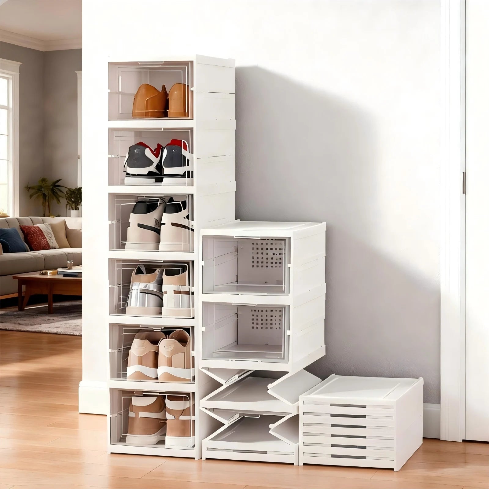 Foldable Clear Shoe Storage Box – Stackable 1–6 Layer Dustproof Organiser for Closet, Dorm & Apartment