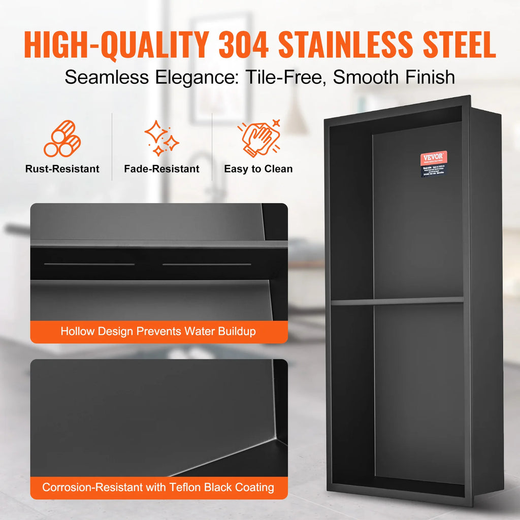 304 Stainless Steel Recessed Shower Niche - Dual Shelf Wall Insert for Bathroom Storage