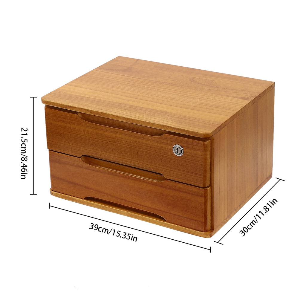 1/2/3 Tier Desktop Storage Box, Wooden Drawer Organizer with Lockable Drawers, No Assembly Required