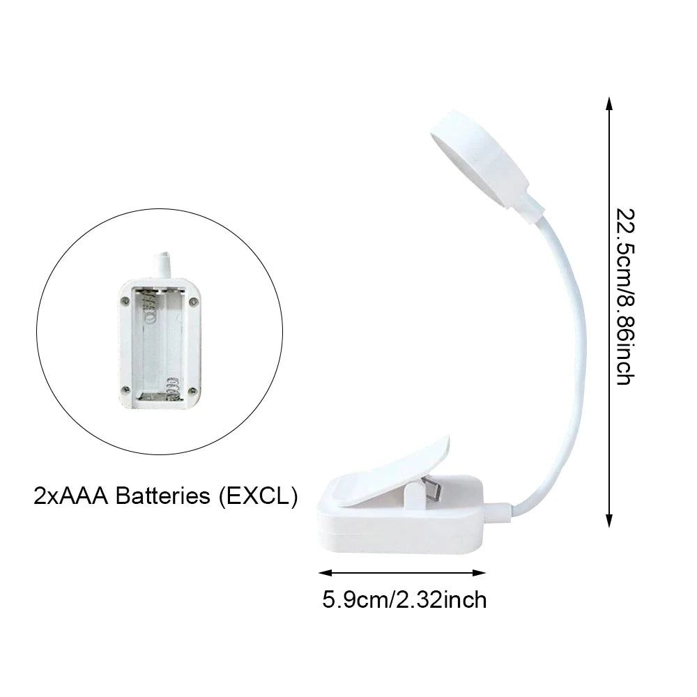 LED Clip-On Book Light | Portable Battery-Powered Reading Lamp with 3 Colour Modes & Stepless Dimming