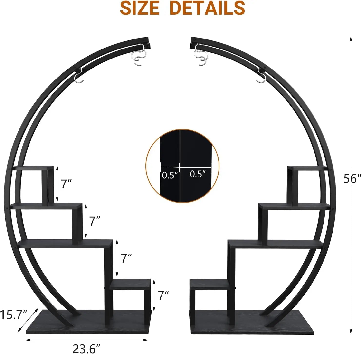 TWISTER.CK 5-Tier Half Moon Plant Stand – Set of 2, Metal & MDF Indoor Flower Shelf Rack for Home, Patio & Living Room