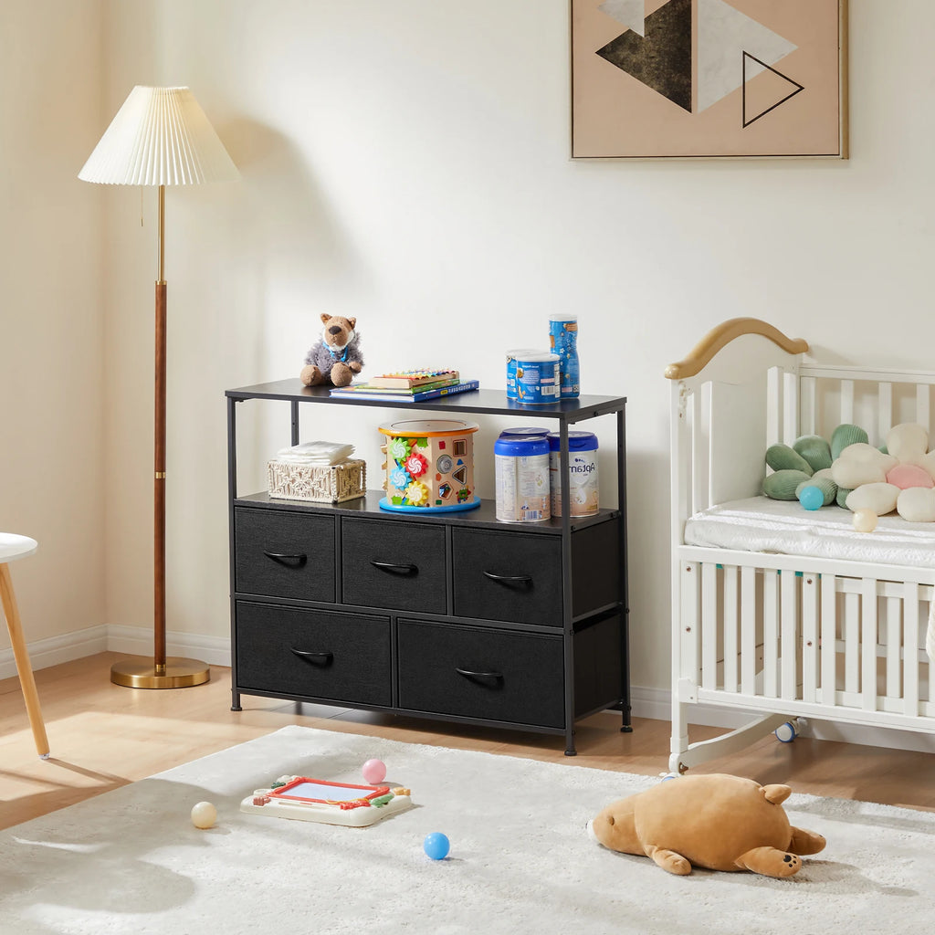 JHK TV Stand & Dresser with 5 Fabric Drawers — Fits Up to 45" TV, 39.7"W, Lightweight & Multi-Room