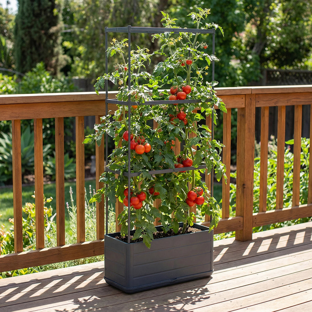 Raised Garden Bed Planter Box with Trellis – Self-Watering, Modular Plant Support for Climbing Vegetables & Patio