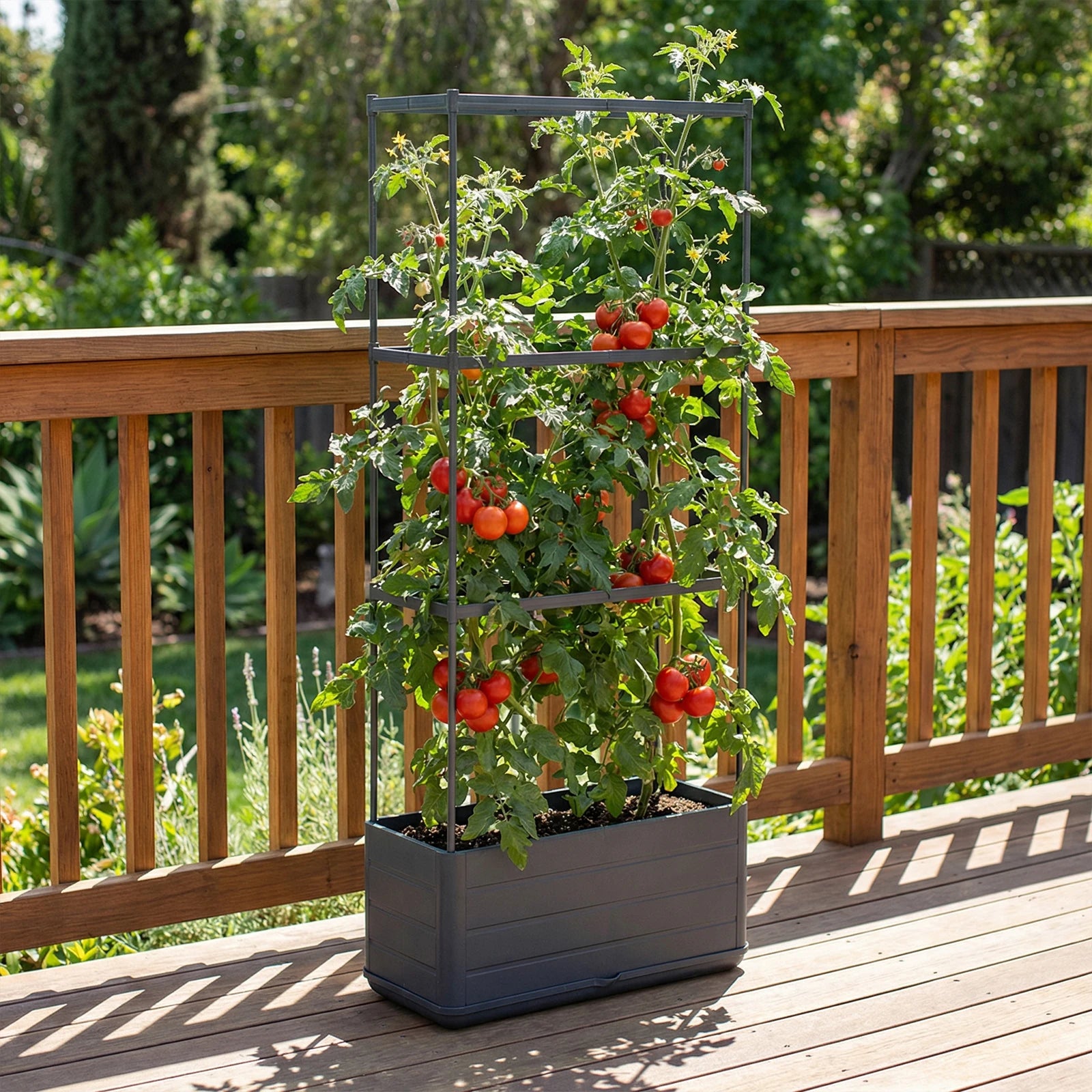 Raised Garden Bed Planter Box with Trellis – Self-Watering, Modular Plant Support for Climbing Vegetables & Patio