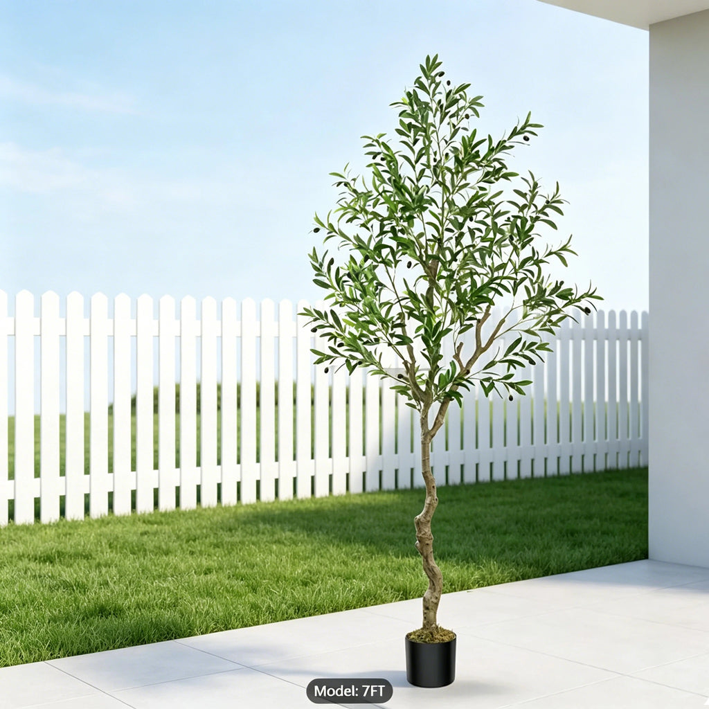 5/6/7/8 Olive Trees Artificial Indoor Faux Olive Tree with Black Pot Artificial Plants with Natural Wood Trunk and Lifelike Fruits for Home Office Decor