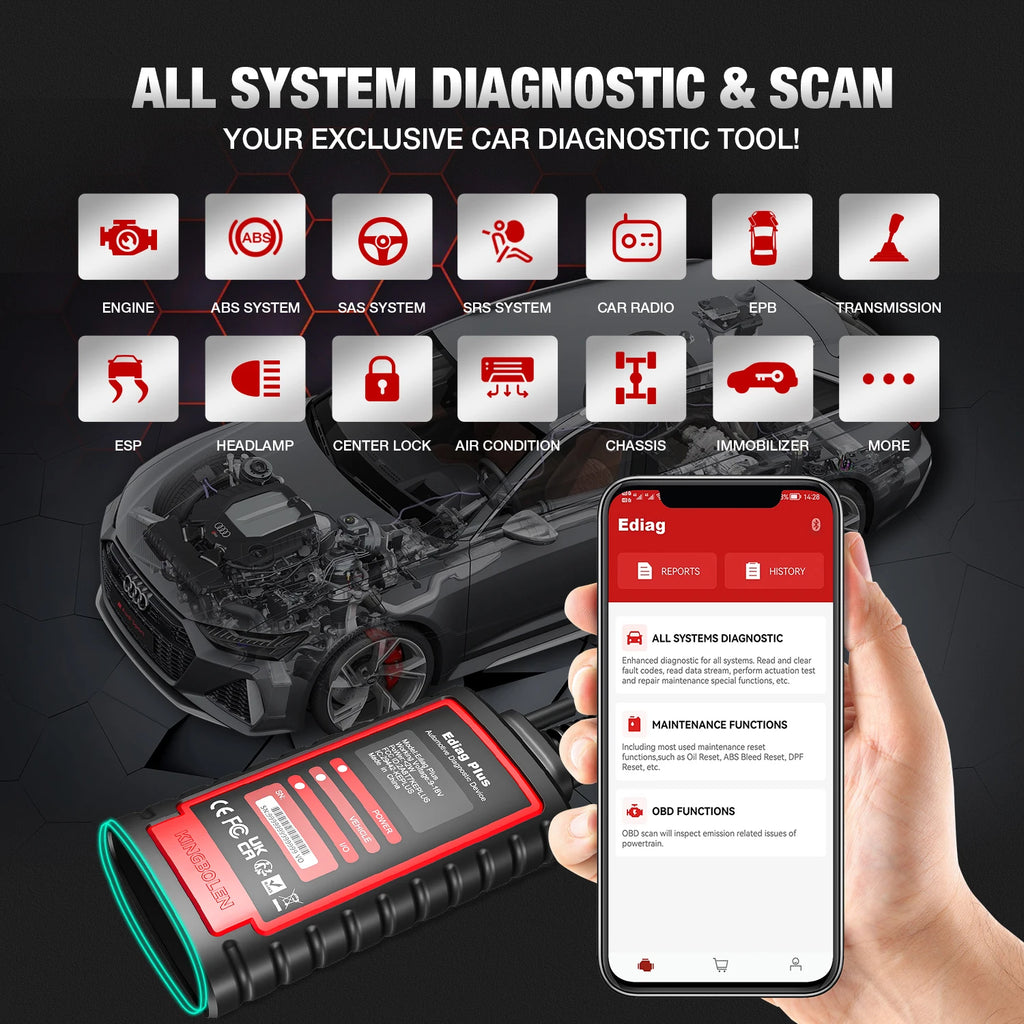 KINGBOLEN Ediag Plus Thinkdiag 2 OBD2 Scanner Support CAN FD 16 Reset Bidirectional Control ECU Coding OBD2 Diagnostic Scanner