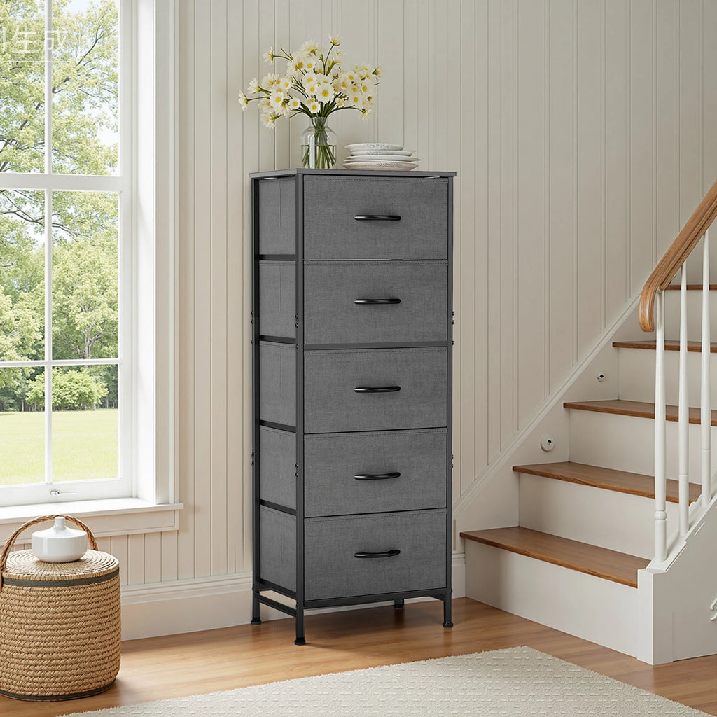 JHK 5-Drawer Fabric Dresser — 48" Tall Chest of Drawers for Bedroom, Closet & Living Room