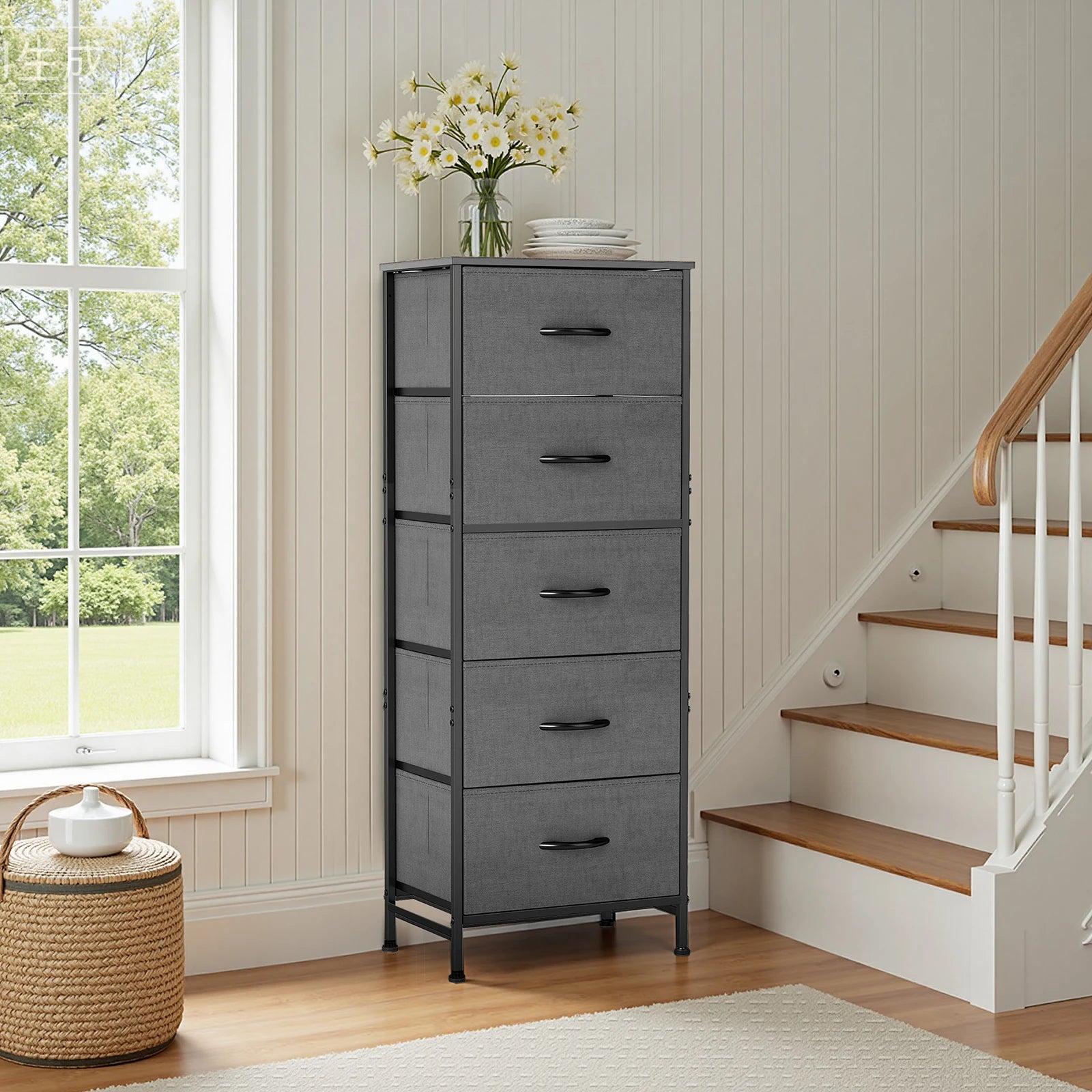 JHK 5-Drawer Fabric Dresser — 48" Tall Chest of Drawers for Bedroom, Closet & Living Room