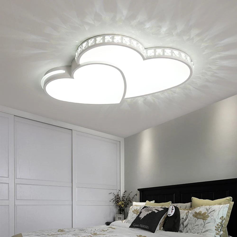 Heart-Shaped Crystal LED Ceiling Light — 24W Flush Mount, 20.5" × 15.7", Kids’ Room & Bedroom Lamp