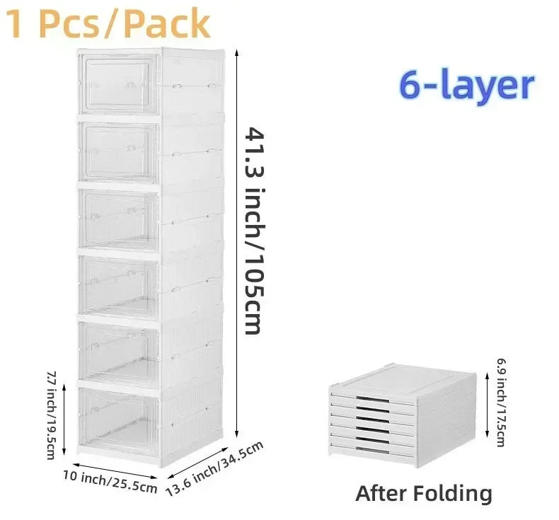 6-Layer Foldable Transparent Shoe Storage Box – Stackable, Dustproof & Ventilated Organiser