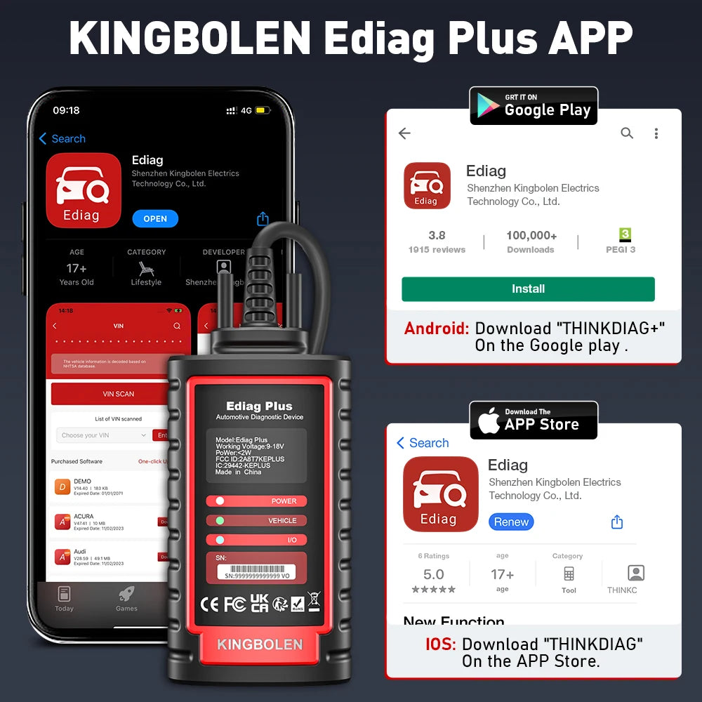 KINGBOLEN Ediag Plus Thinkdiag 2 OBD2 Scanner Support CAN FD 16 Reset Bidirectional Control ECU Coding OBD2 Diagnostic Scanner