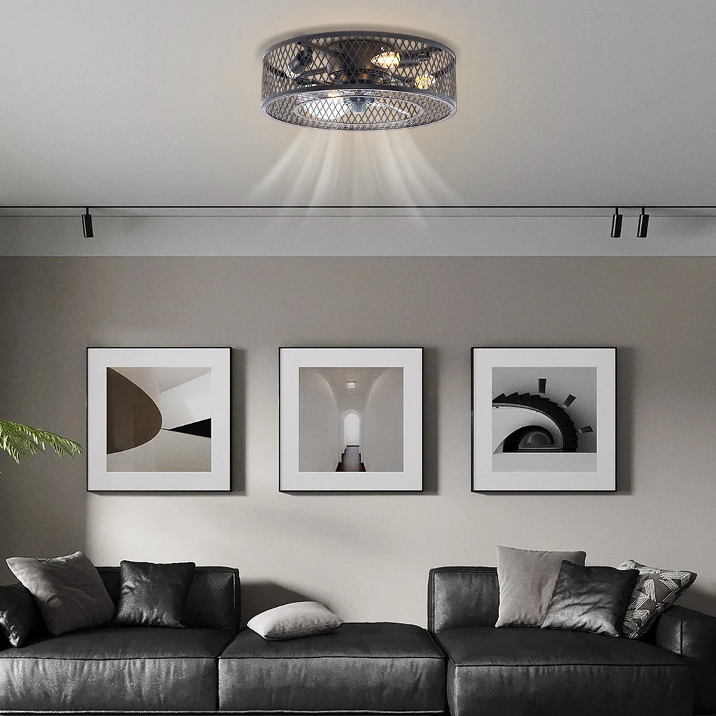 18" Ceiling Fan with Light — Black, Remote Control, 4 × E26/E27, 3-Speed, 1/2/4/8h Timer, Indoor