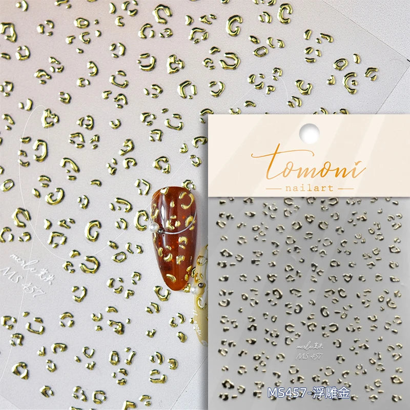 Retro Animal Print Gold Stamped Stars Flowers Geometric Nail Art Stickers Leopard Print Zebra Stripes Cow Print Manicure Decals