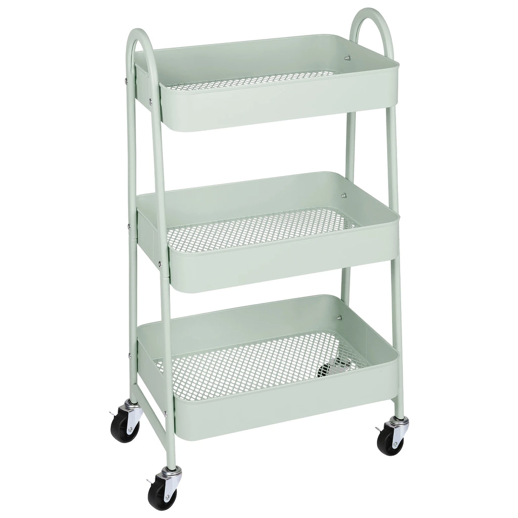 JHK 3-Tier Metal Rolling Storage Cart – Lockable Wheels, Mesh Shelves & Slim Design for Kitchen, Bathroom & Office