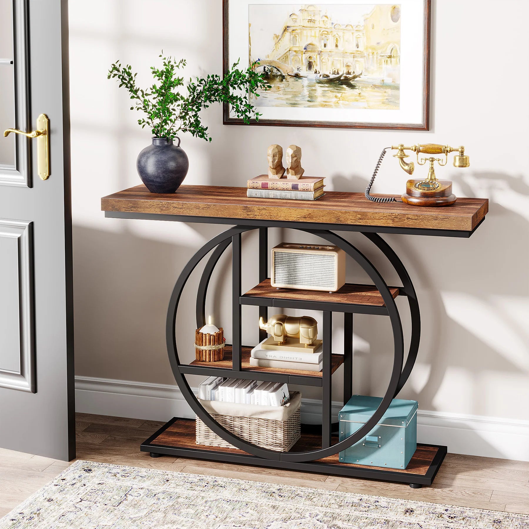 41.3" Industrial Console Table — 4-Tier Entryway Sofa Table for Hallway, Living Room & Foyer
