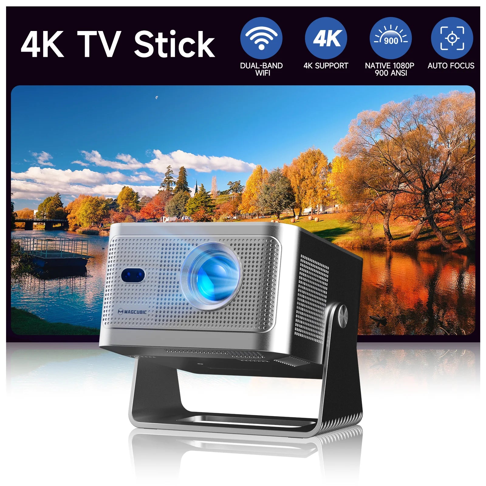 Magcubic HY350GTV 1080P Projector | 900 ANSI, Google TV, Auto Focus & 4K TV Stick Included