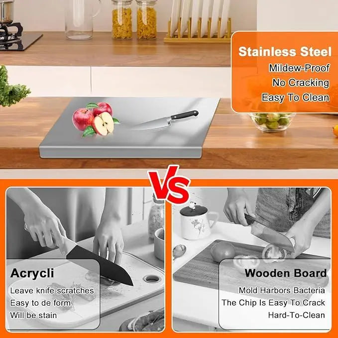 Large Stainless Steel Cutting Board 304 with Lid And Non-Slip Pad Kitchen Chopping Board for Meat