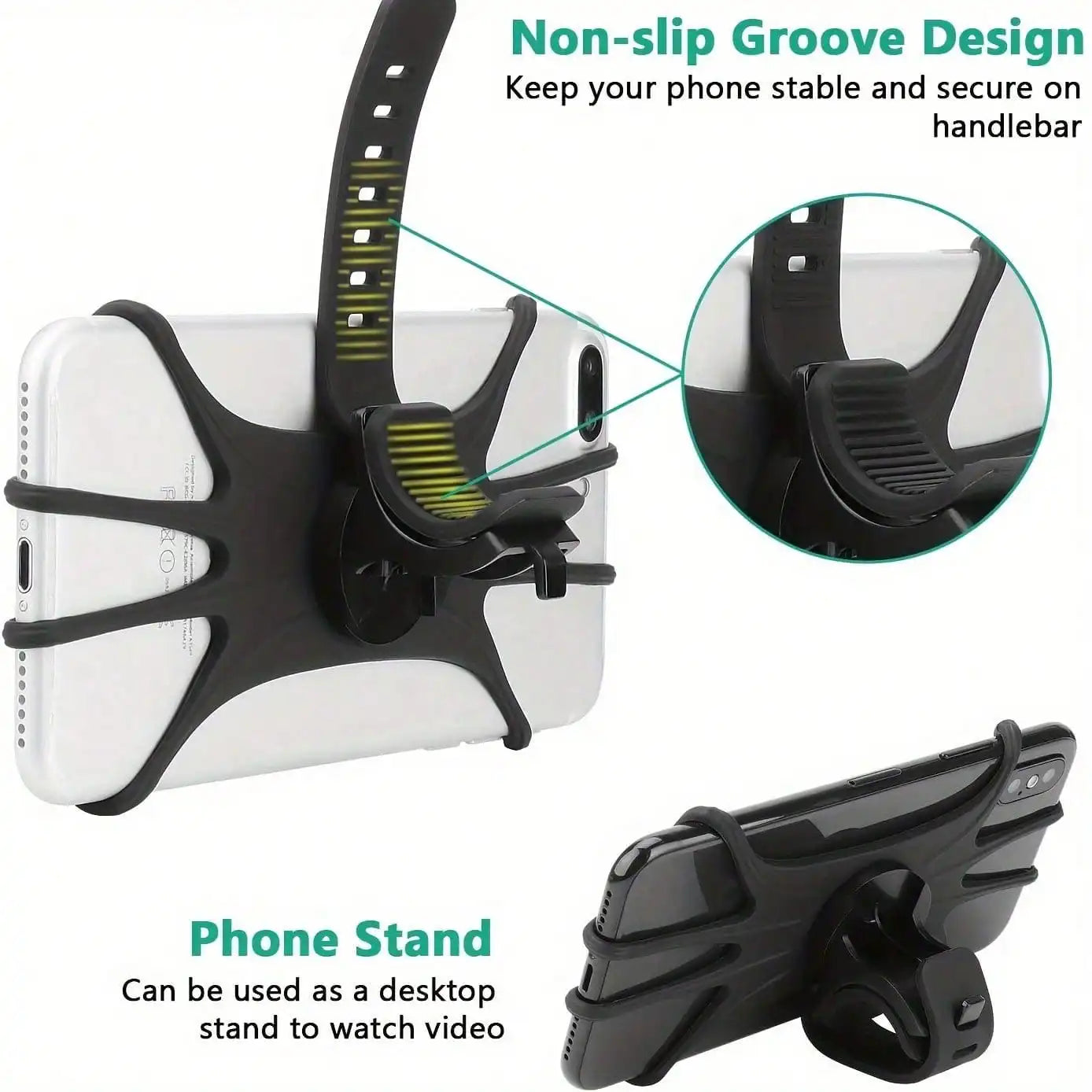 1pc 360° Rotation Silicone Bike Phone Mount, Universal Handlebar Phone Holder For Bicycles, Motorcycles & Shopping Carts