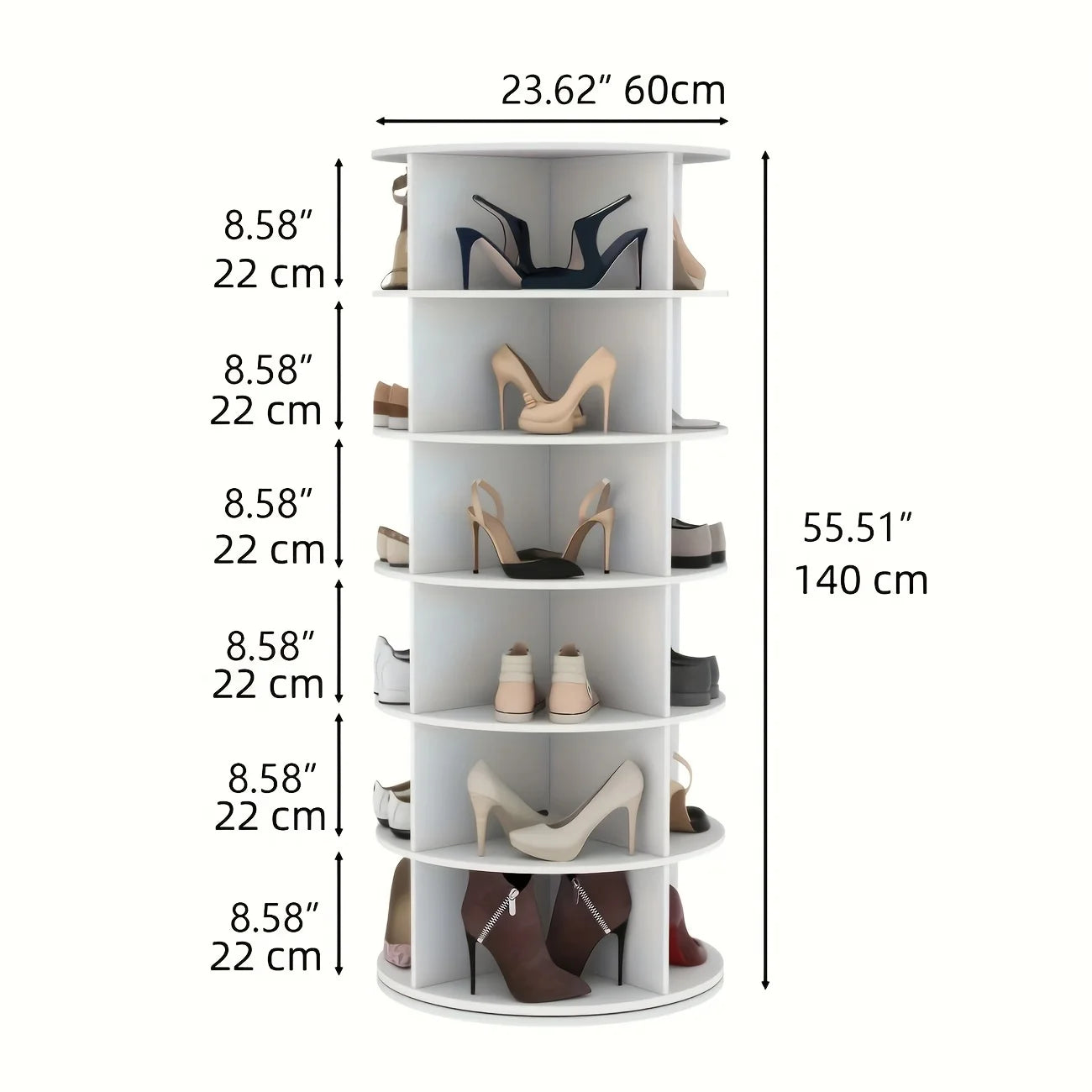 6-Tier Spinning Shoe Rack Organizer - 360 Rotating Tower with Lazy Susan, Heavy Duty Metal Storage for Living Room & Hallway