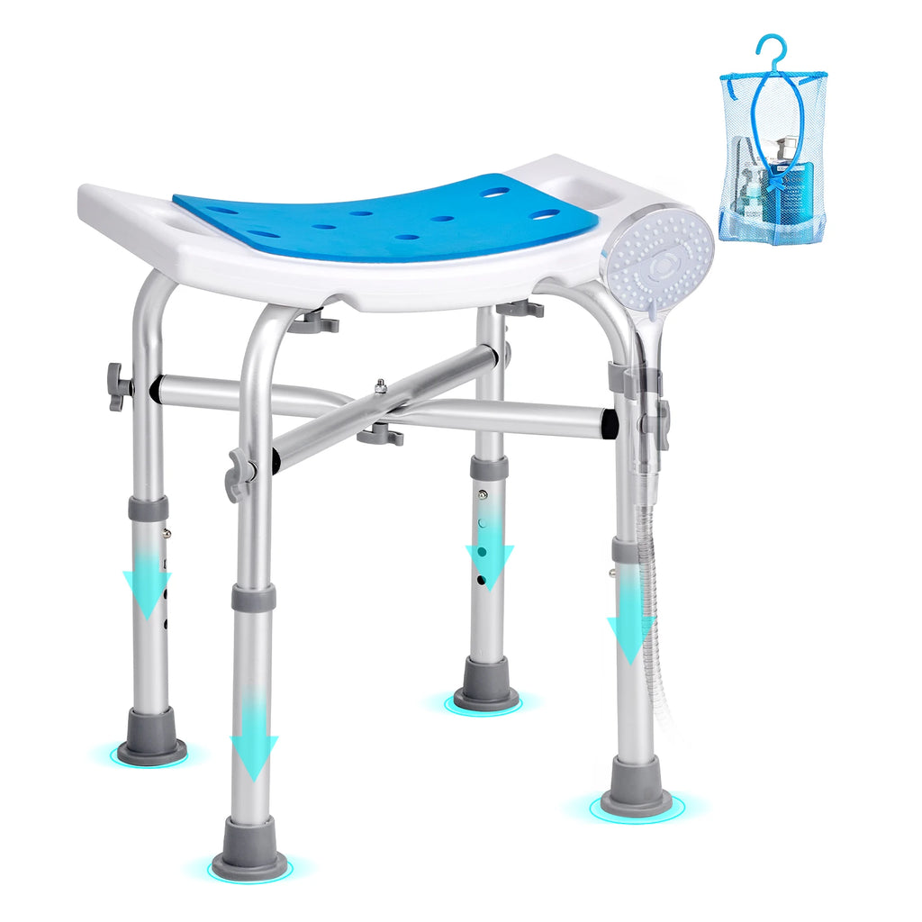 Adjustable Shower Chair with Built-In Handles — 350 lb Capacity, Non-Slip, Tool-Free Assembly