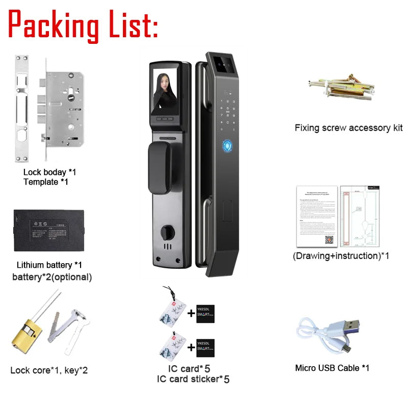 YKESDL D14P Smart Door Lock | 3D Face Recognition, Fingerprint, Camera, WiFi & App Control