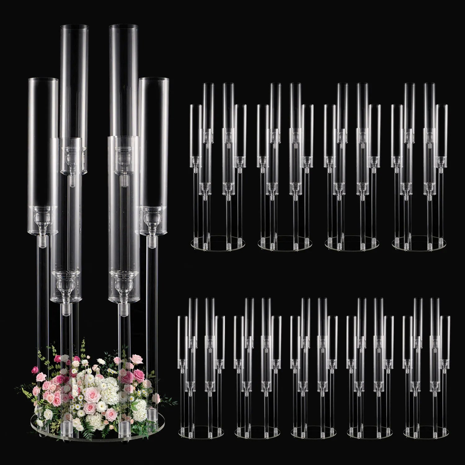 10Pcs Clear 6 Arm Candelabra Taper Candle Holder For Wedding Party Dining Table Banquet Event Decor