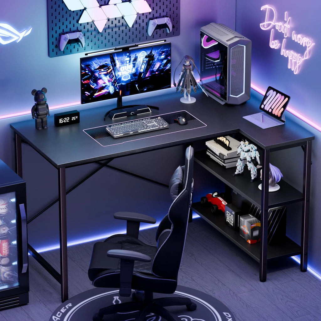 JHK 47" L-Shaped Corner Desk – Reversible Storage Shelves, X-Brace Steel Frame for Home Office & Gaming