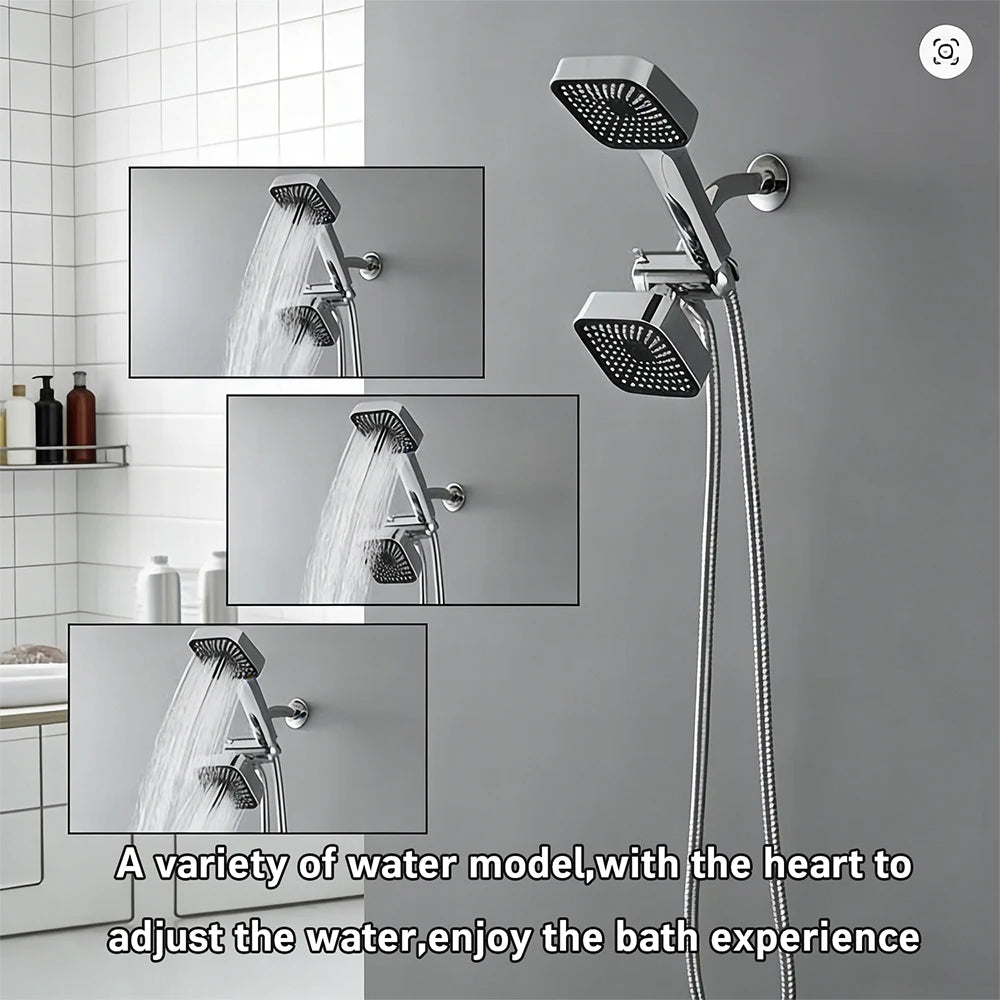 2-in-1 High-Flow Shower Head Set - Wall-Mounted Rainfall & Handheld with T-Valve & Long Hose