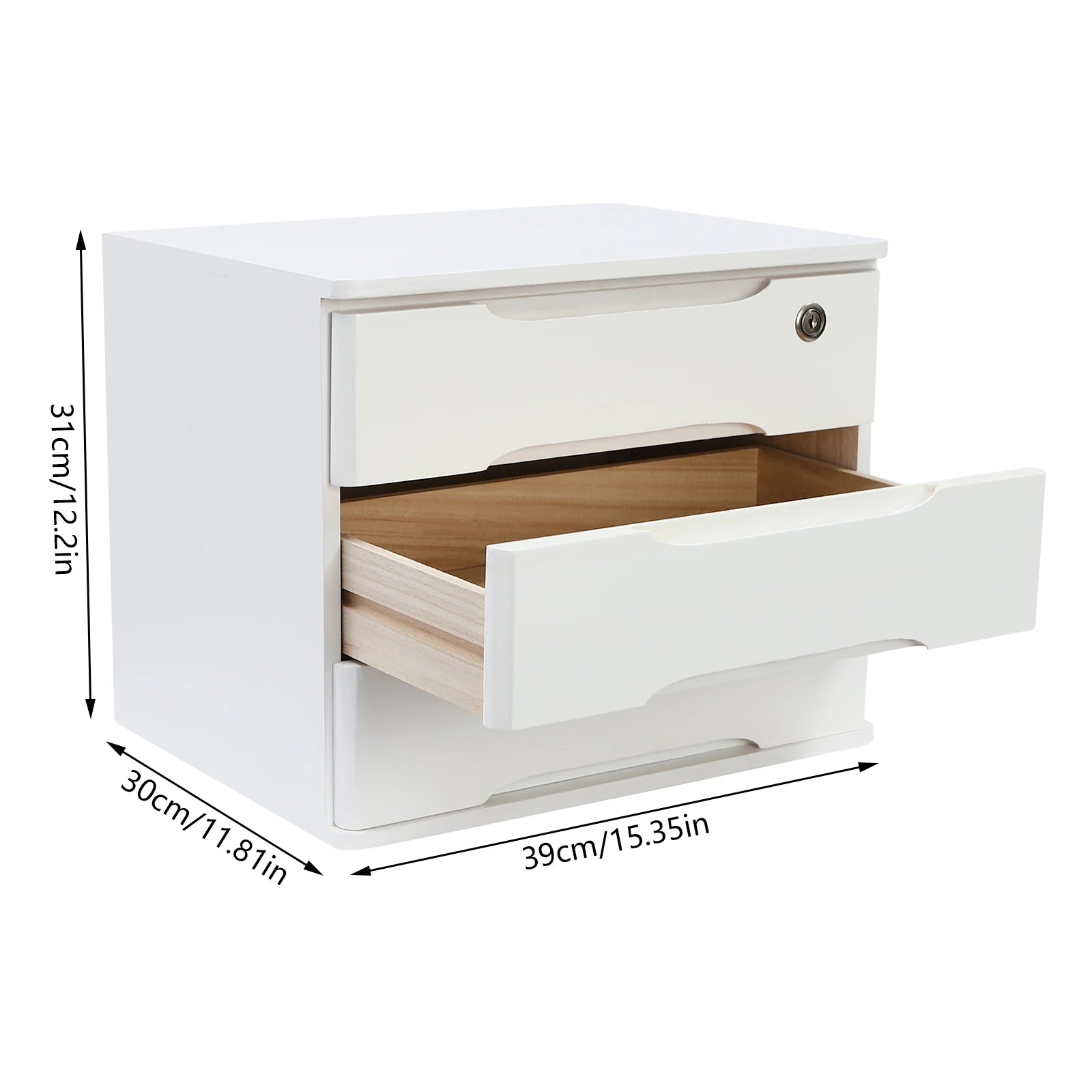 1/2/3 Tier Desktop Storage Box, Wooden Drawer Organizer with Lockable Drawers, No Assembly Required