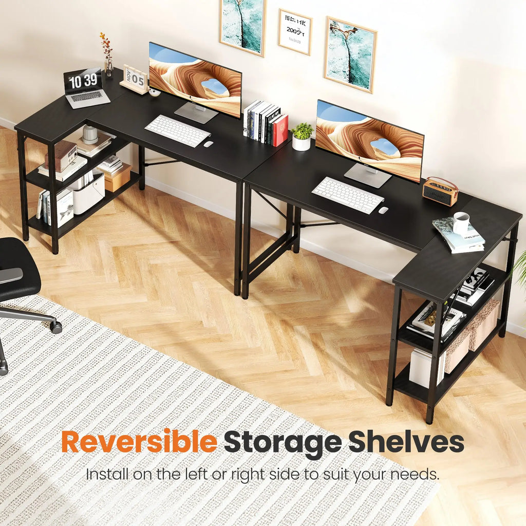 JHK 47" L-Shaped Corner Desk – Reversible Storage Shelves, X-Brace Steel Frame for Home Office & Gaming