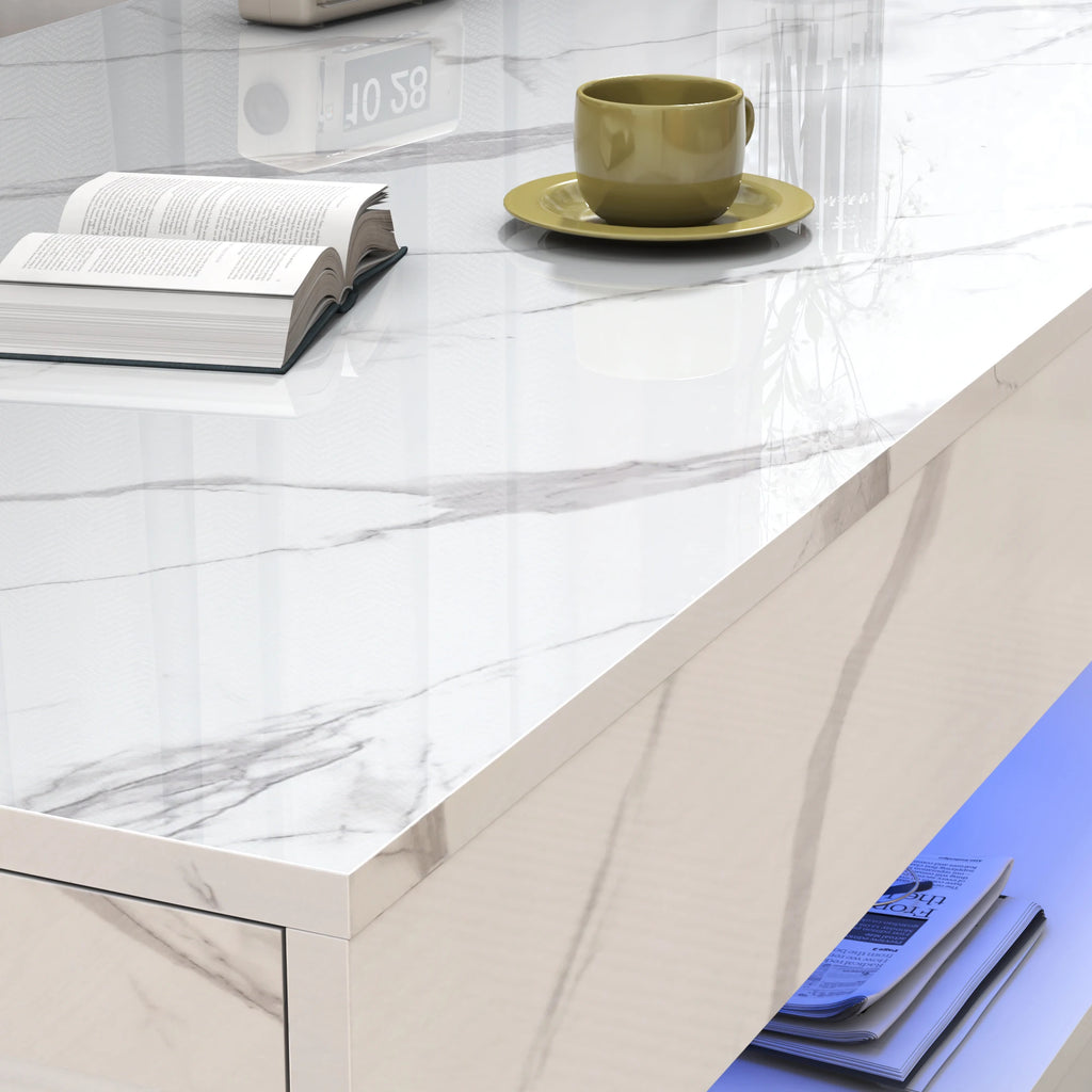 LED Coffee Table with 2 Storage Drawers — 20-Color RGB, Double-Layer, High Gloss Black