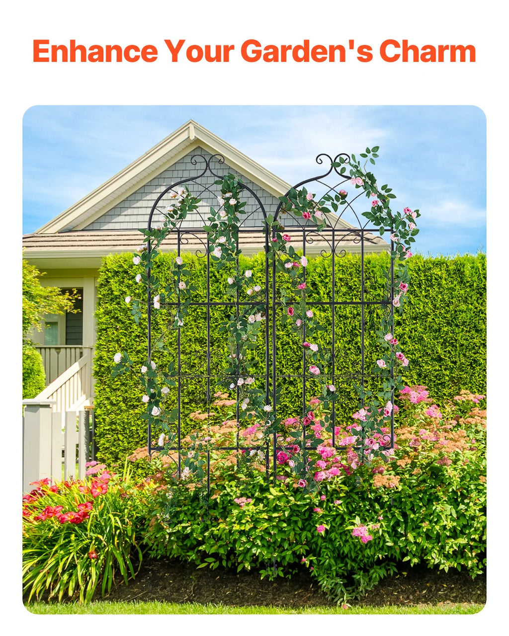 SucceBuy Garden Trellis for Climbing Plants – 2 Pack, 71x20" Rustproof Metal Trellis for Roses, Clematis & Vegetables