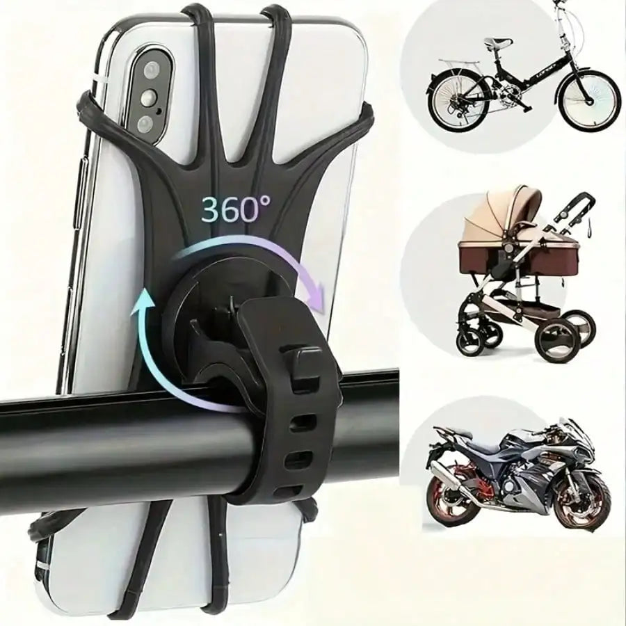 1pc 360° Rotation Silicone Bike Phone Mount, Universal Handlebar Phone Holder For Bicycles, Motorcycles & Shopping Carts