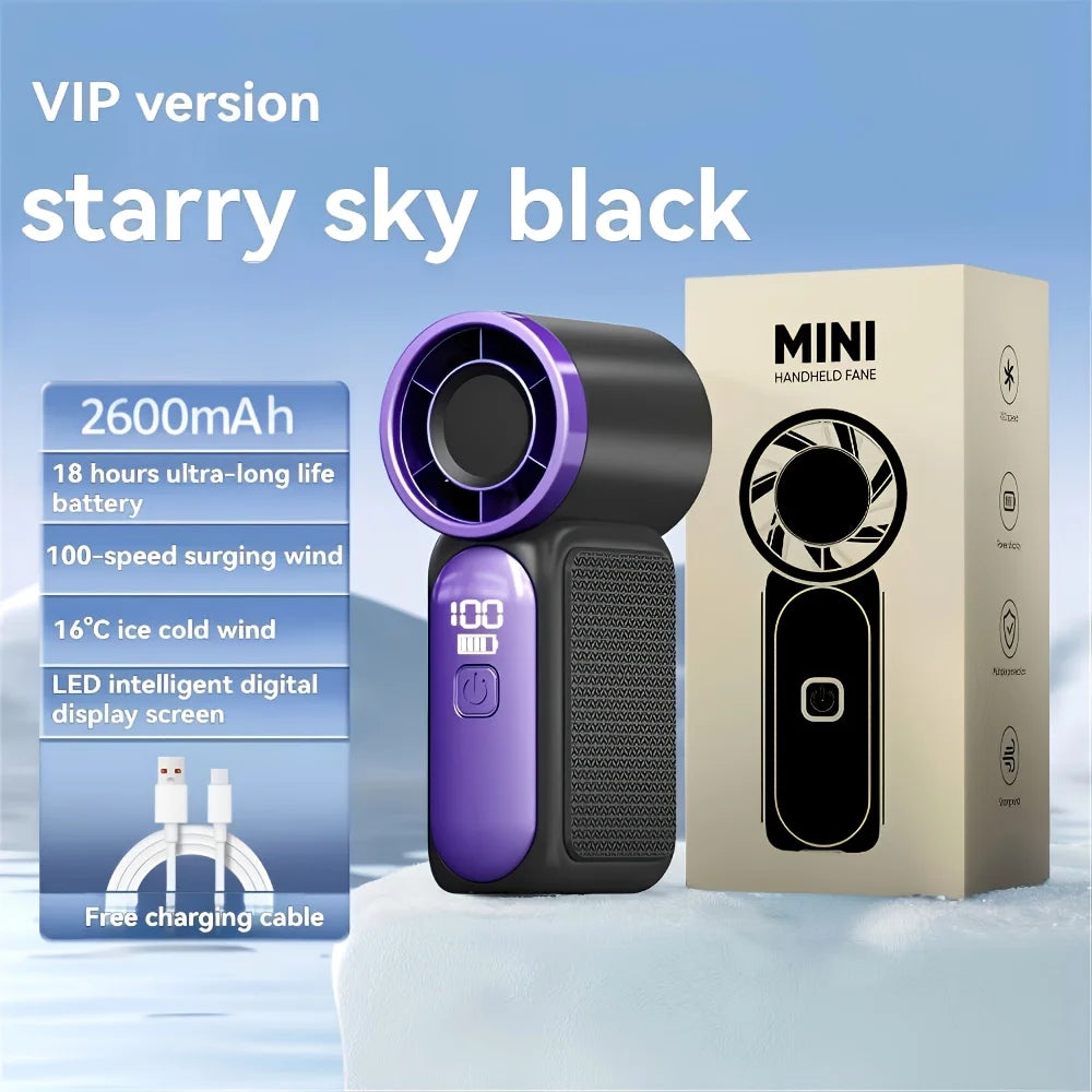 2026 New High-speed Mini Handheld Small Fan, 100 Speed Small Air Cannon USB Charging Endurance Turbo Portable Outdoor Fan