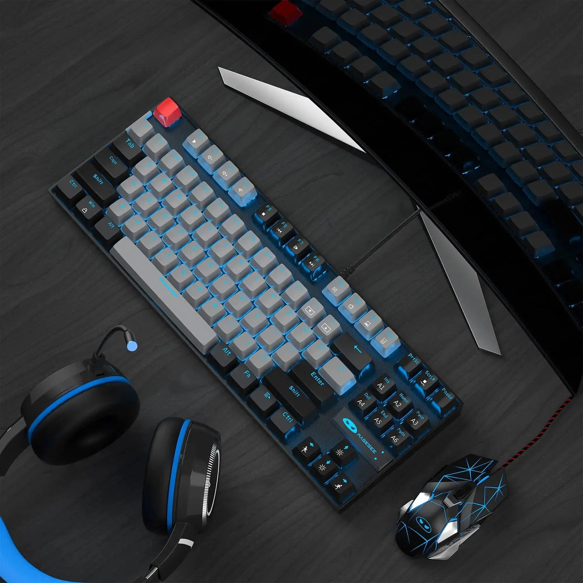 MageGee 75% Mechanical Gaming Keyboard, Blue Switch, LED Blue Backlit, 87 Keys Compact TKL Wired Keyboards for Windows Laptop PC