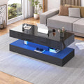 LED Coffee Table with 2 Storage Drawers — 20-Color RGB, Double-Layer, High Gloss Black