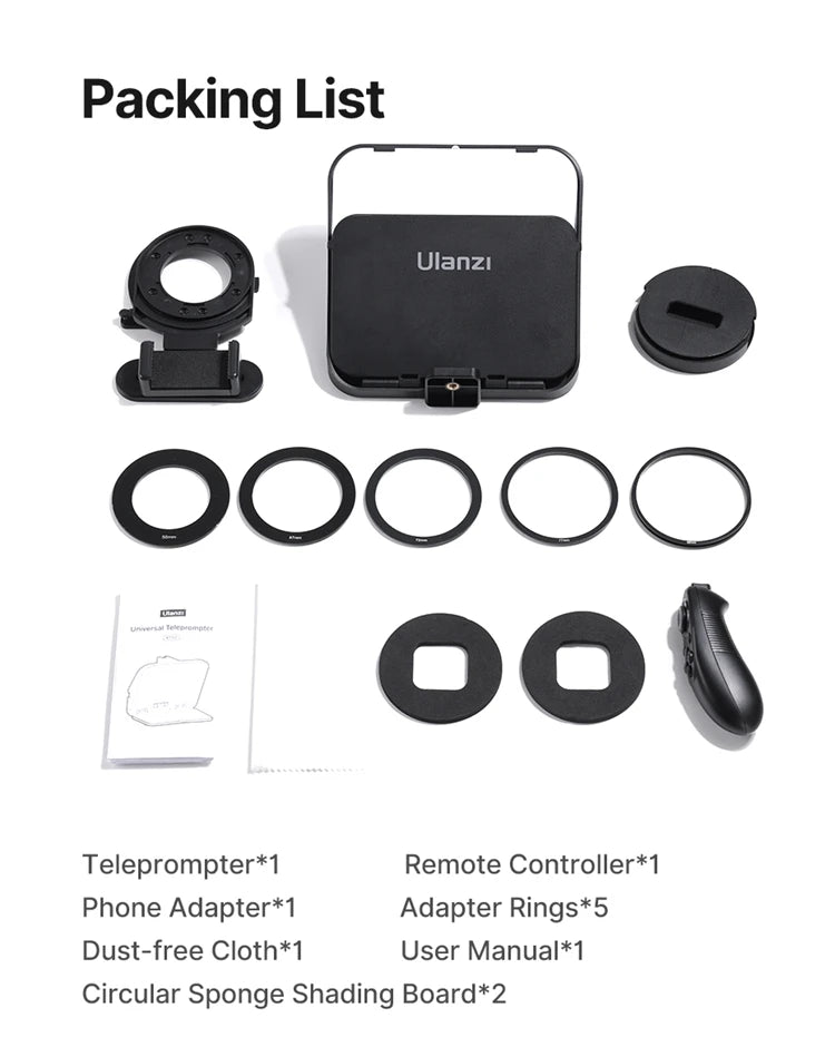 Ulanzi RT02 Portable Teleprompter – Mini Collapsible Prompter for DSLR, Phone & Tablet | Live Streaming & Video Recording