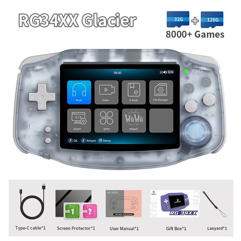 Anbernic RG34XX Retro Video Handheld Game Console 3.4" IPS Screen 32G Linux 64-bit System Support 5G WiFi Bluetooth HD TV Output