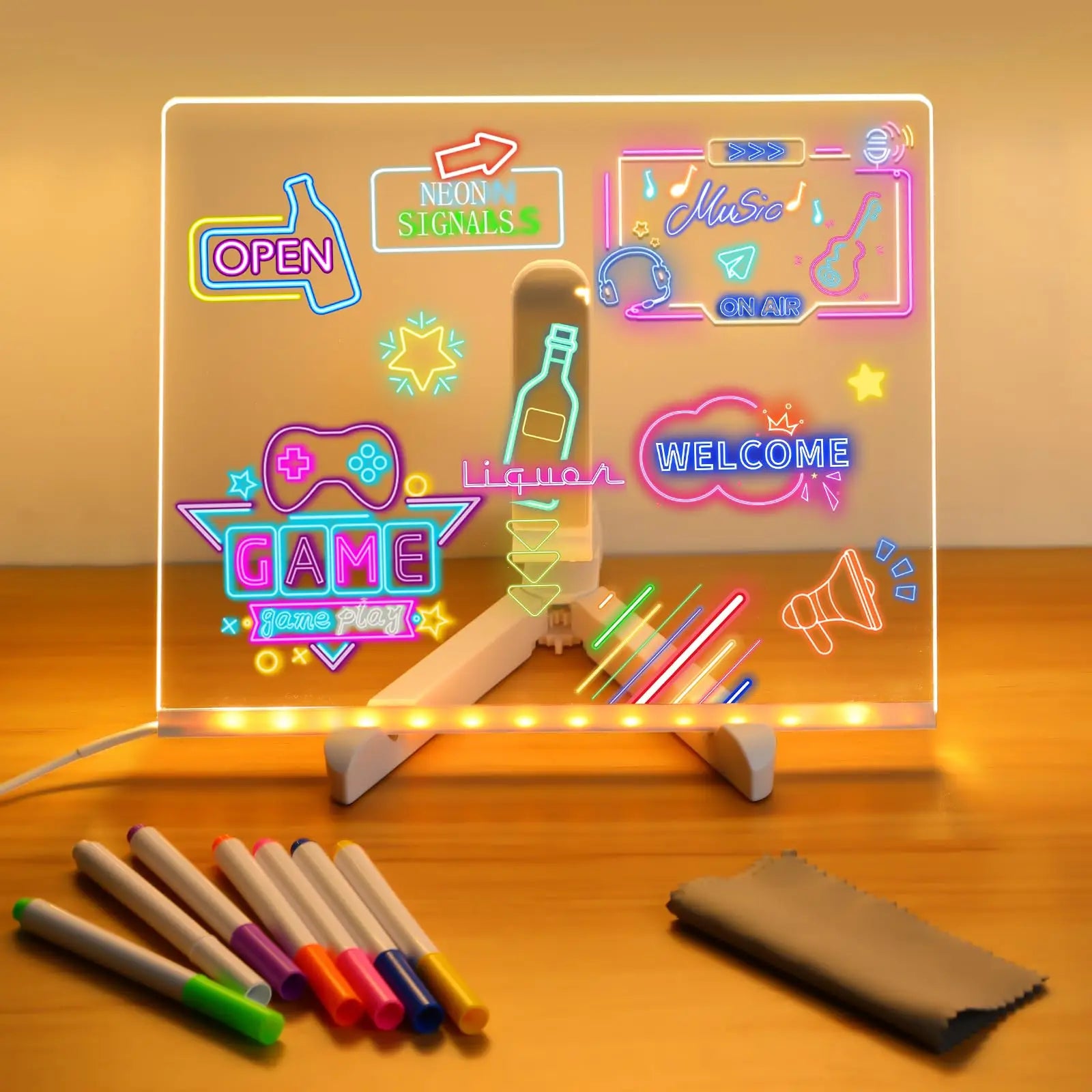 LED Acrylic Light-Up Message Board with 7 Colour Pens | DIY Drawing & Night Light for Kids