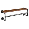 Wall Mounted Industrial Pipe Clothes Rack with Wood Shelf