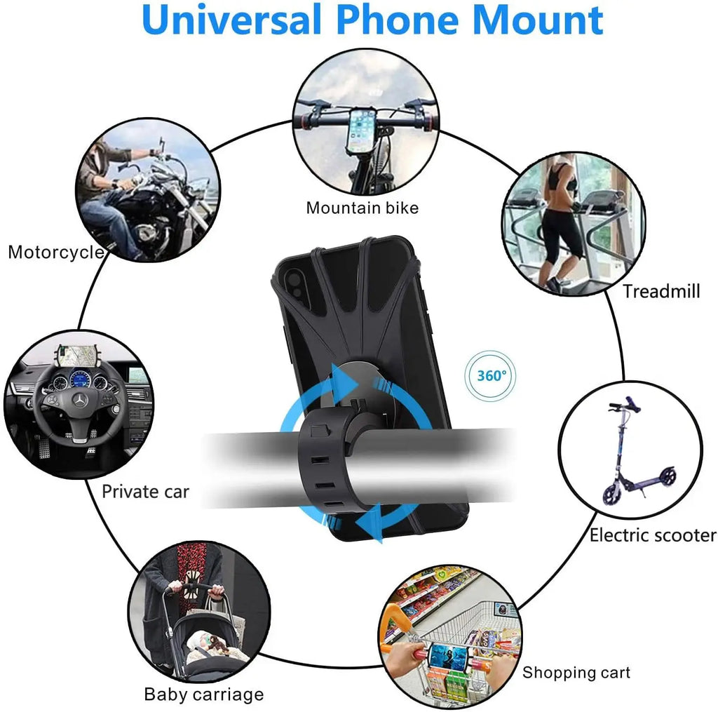 1pc 360° Rotation Silicone Bike Phone Mount, Universal Handlebar Phone Holder For Bicycles, Motorcycles & Shopping Carts
