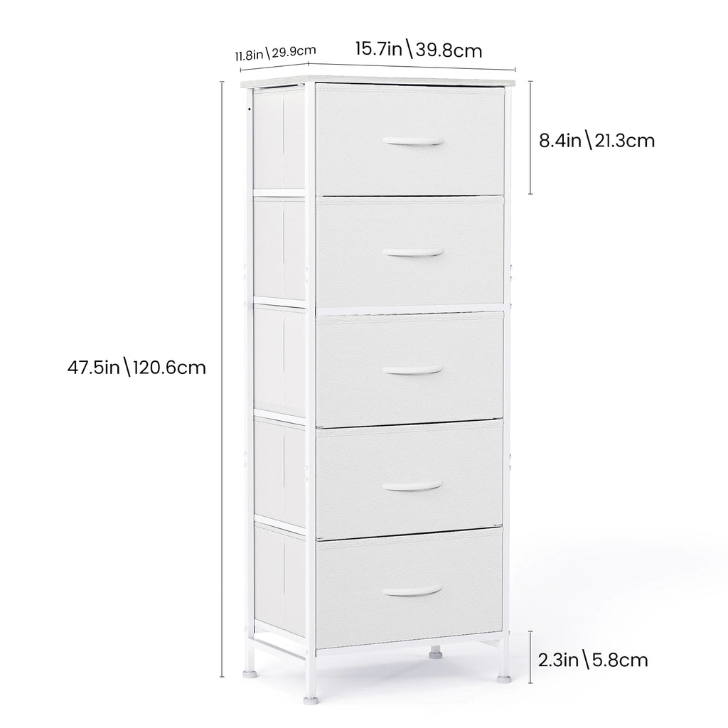 JHK 5-Drawer Fabric Dresser — 48" Tall Chest of Drawers for Bedroom, Closet & Living Room